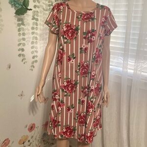 Sz 1X Forever Rose Couture Floral Striped Dress